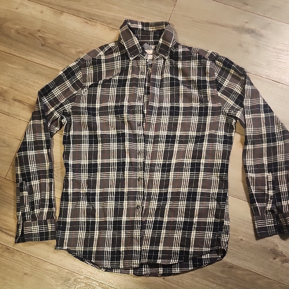 Merona Men's Black and Cream Plaid Shirt - M